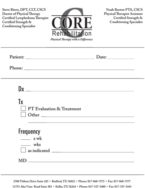 Forms  Core Rehabilitation Physical Therapy